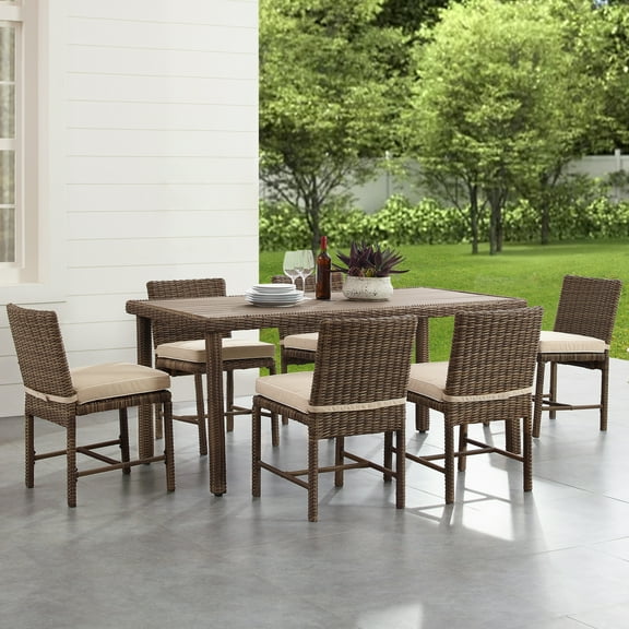 HomeStock Tuscan Temptations 7Pc Outdoor Wicker Dining Set Sand/Weathered Brown - Dining Table & 6 Dining Chairs