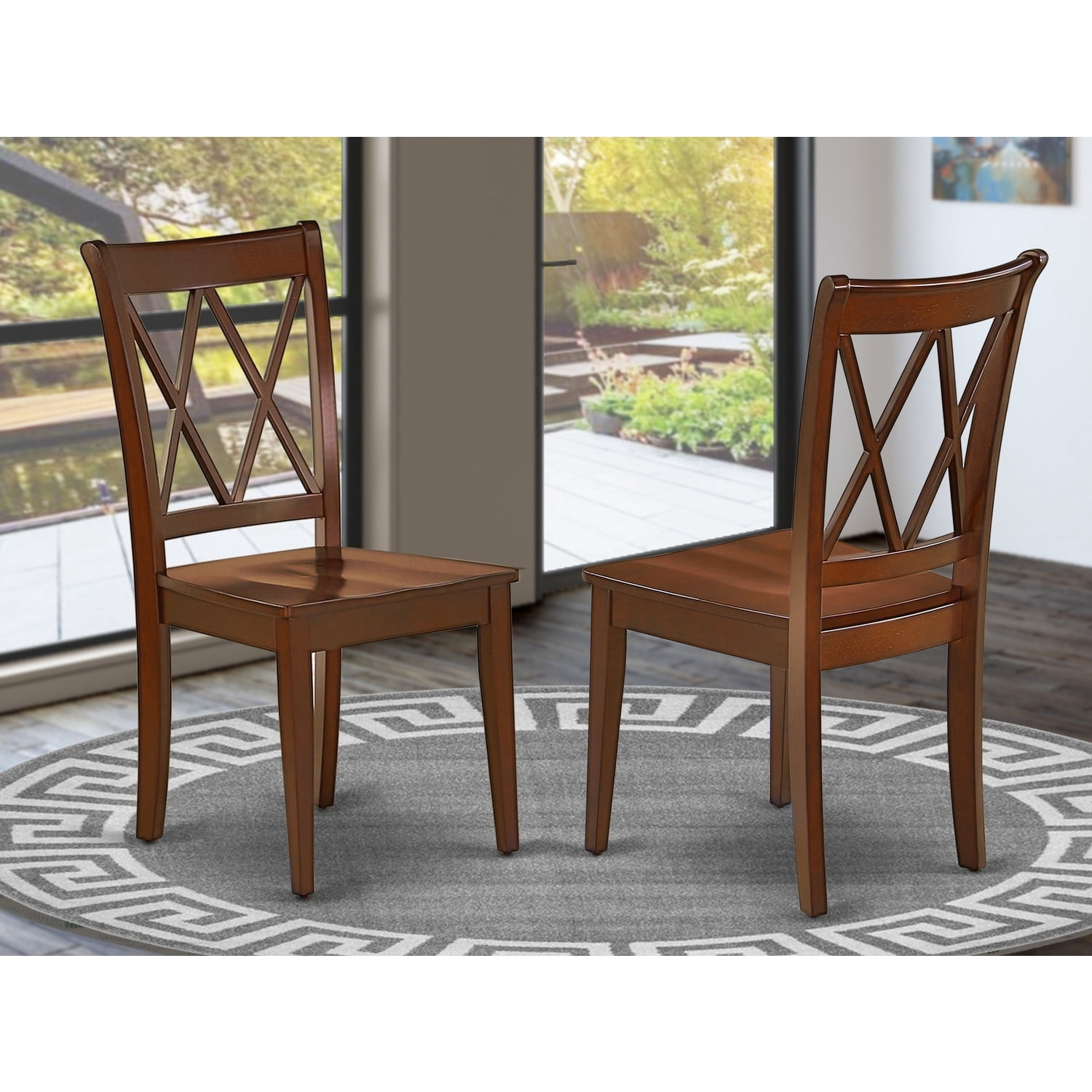 Solid Wood Double X-Back Dining Chair with Arms in