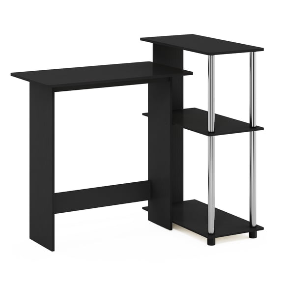 HomeStock Tuscan Temptations Corner Computer Desk with Bookshelf, Americano/Stainless Steel
