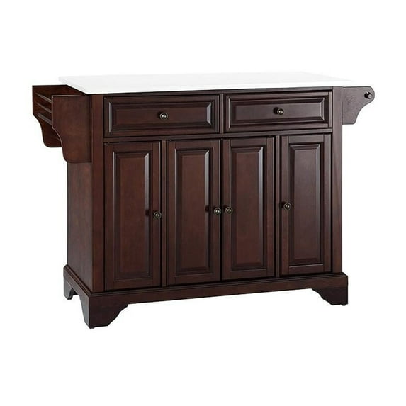 HomeStock Tuscan Temptations Full Size Kitchen Island,Spacious Countertop,Portable Design,Modern Kitchen Furniture,Convenient,/Cart White/Stainless Steel Top-Color:Mahogany,Style:White Granite Top