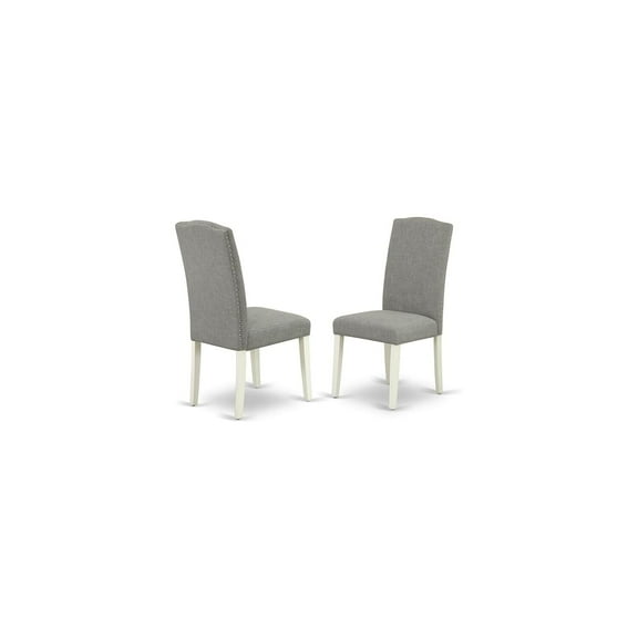HomeStock Mediterranean Mastery Parson Dining Chairs - Dark Shitake Linen Fabric Padded Chairs, Set of 2, Linen White Finish Legs, High-Back Dining Chairs, Contemporary Design Chairs for Dining Room