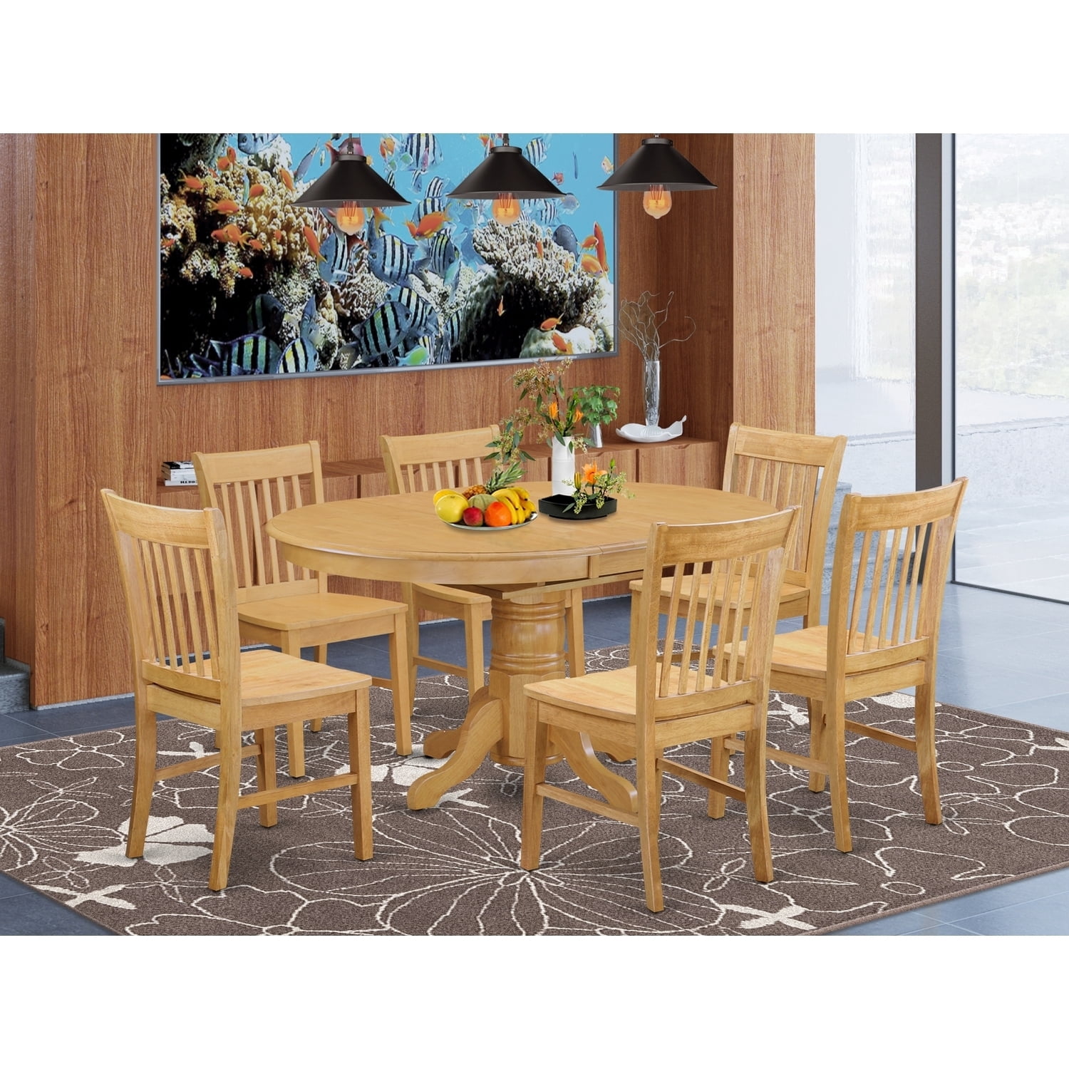 Tuscan 7 Piece Dining Set - Oval Table with Butterfly Leaf & 6 Chairs ...
