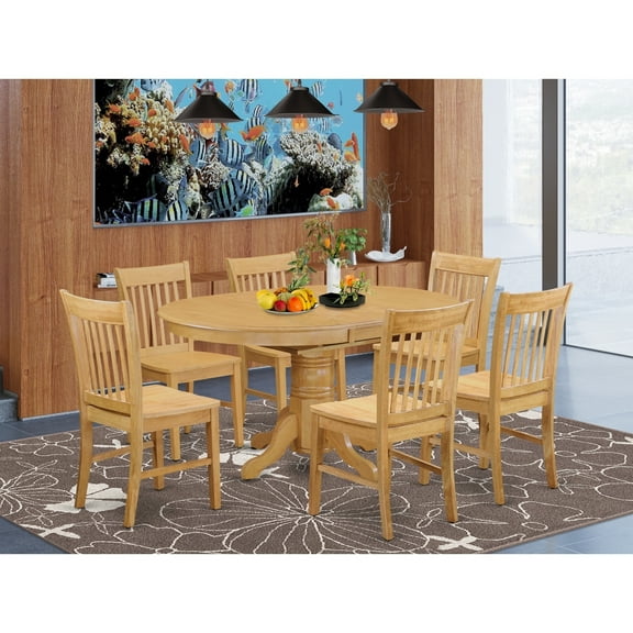 Tuscan 7 Piece Dining Set - Oval Table with Butterfly Leaf & 6 Chairs - Oak Finish Kitchen Table