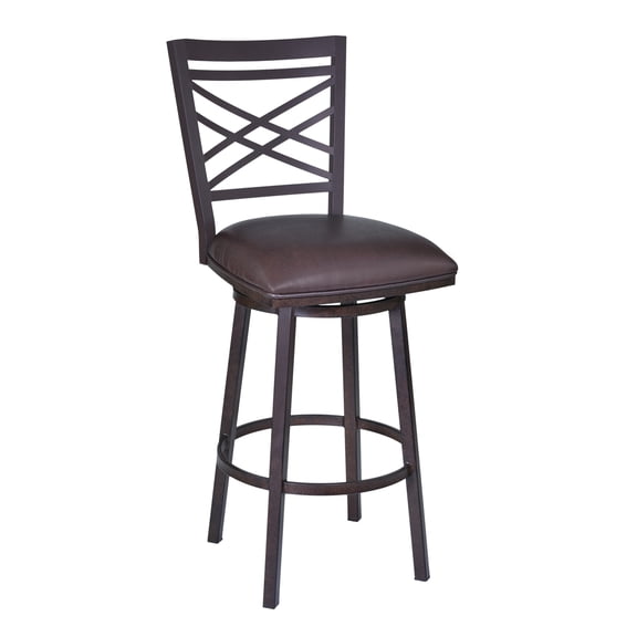 HomeStock Tuscan Treats 26" Barstool with Auburn Bay Finish, Brown PU Upholstery, 360-Degree Swivel, Elegant Transitional Style for Your Kitchen or Bar Area