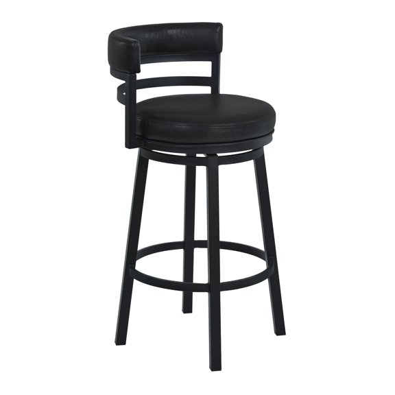 HomeStock Tuscan Treats 26" Counter Height Metal Swivel Barstool In Black Faux Leather and Black Finish