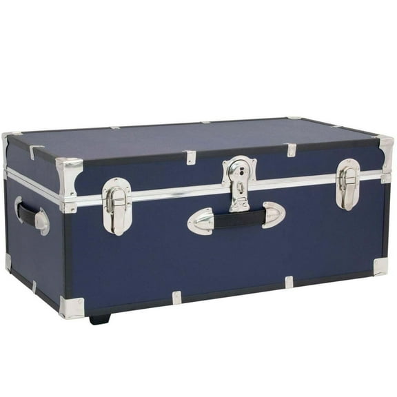 HomeStock Rustic Romance Heavy Duty 30" Under Bed College Storage Trunk with Lock, Latch Closure Type, 15.75" D x 30" W x 12.25" H, Ideal Camp Dorm Room Trunk Footlocker-Color:Navy blue