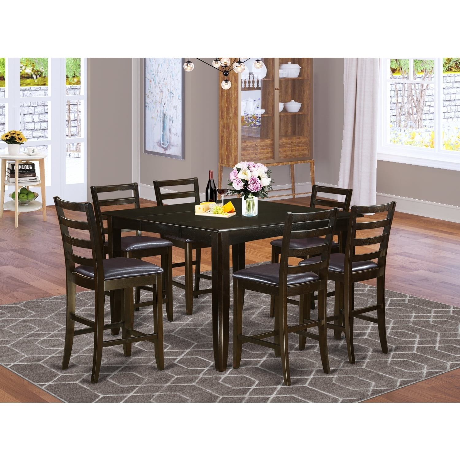 Counter Height Dining Set - 7 Piece Table & Chair Set - Tuscan Style ...