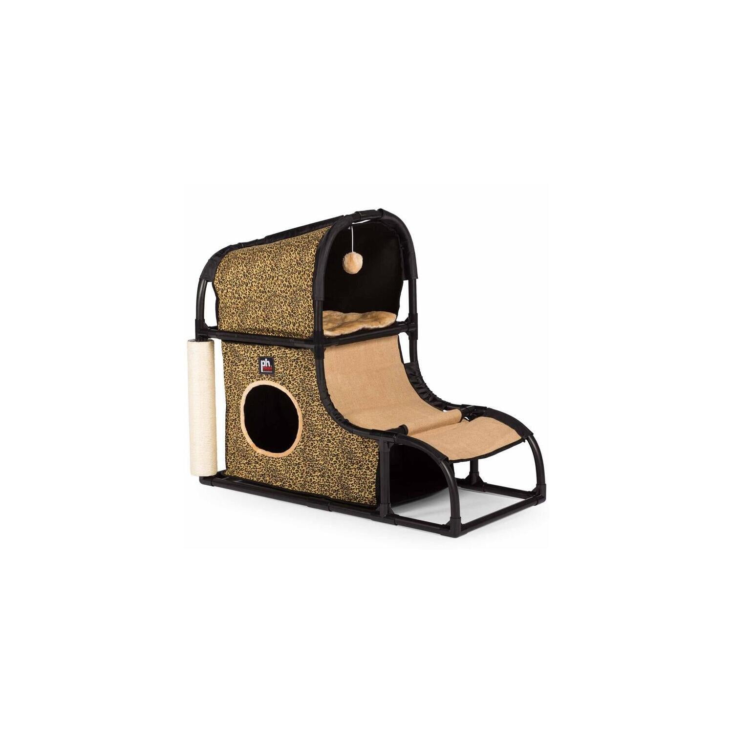 Leopard Print Sisal Cat Tree with Hideaways and Ramp