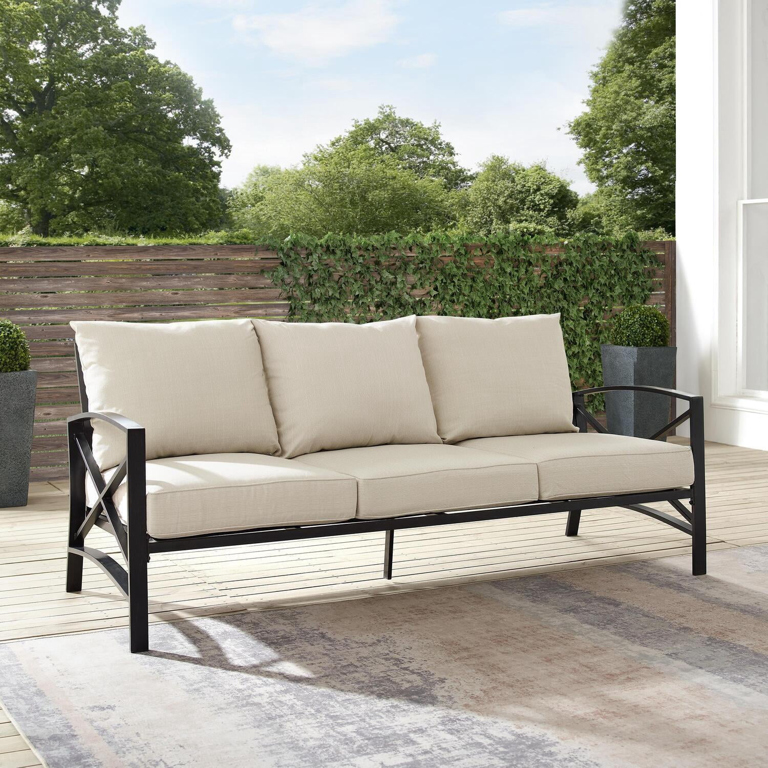 Outdoor Metal Sofa - Patio Lounge Furniture, Steel Frame, Cushioned ...