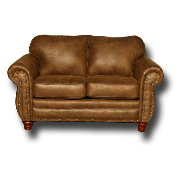 HomeStock Tuscan Temptations Loveseat - Rustic Leather-Look Loveseat with Solid Wood Frame and Comfortable Foam Cushions, Enhanced by Nail Head Accents, 67" x 36" x 37 "