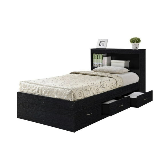 HomeStock Twin Size Medieval Moods Modern Storage Bed With 3 Drawers and Headboard with Spindles feature, Laminated Finish - 85.6"L x 42.3"W x 39.2"H-Color:Black