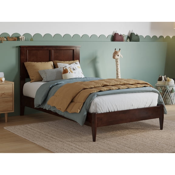 HomeStock Twin Solid Wood Low Profile Platform Bed in Walnut