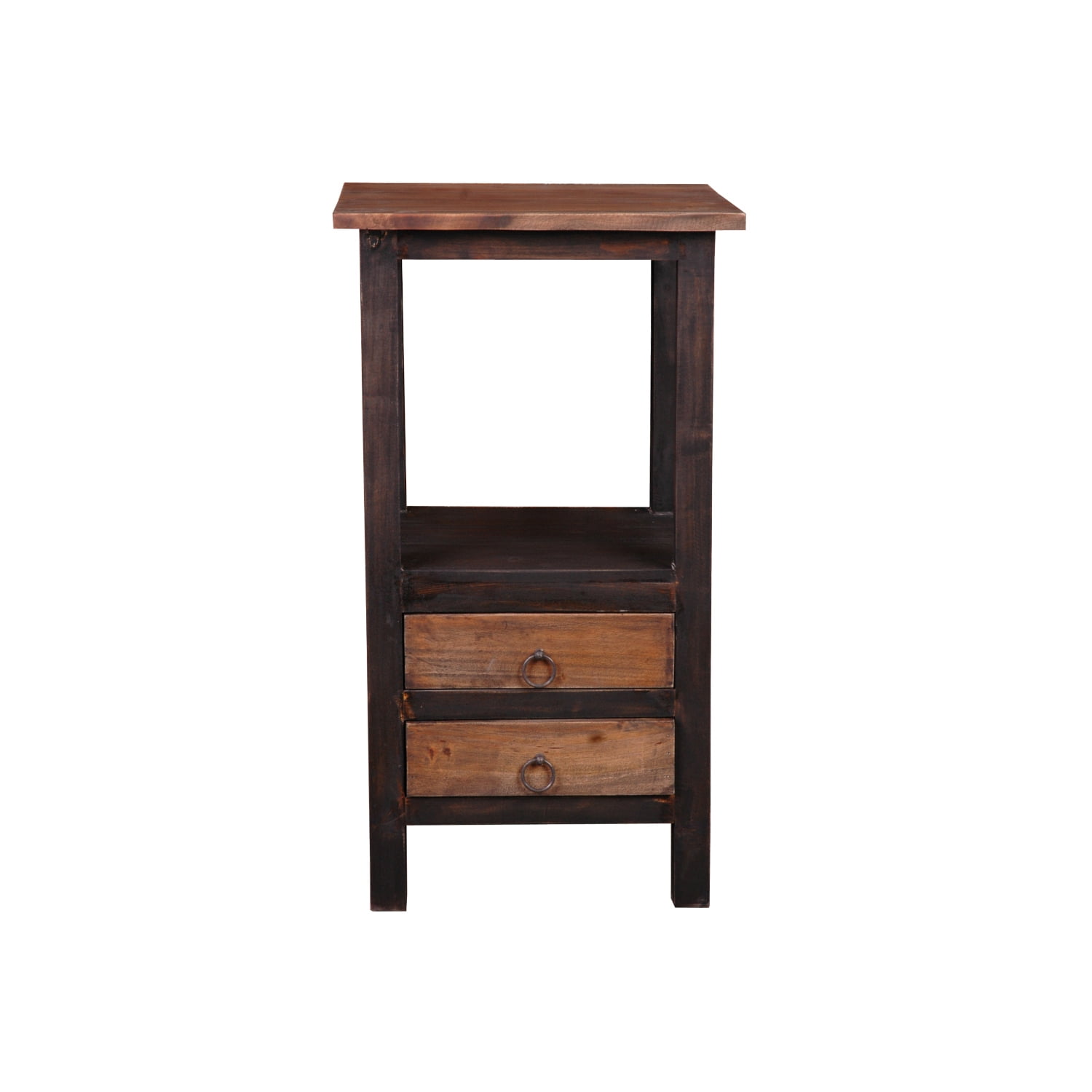 HomeStock Two Drawer End Side Table , Distressed Black/Raftwood Brown ...