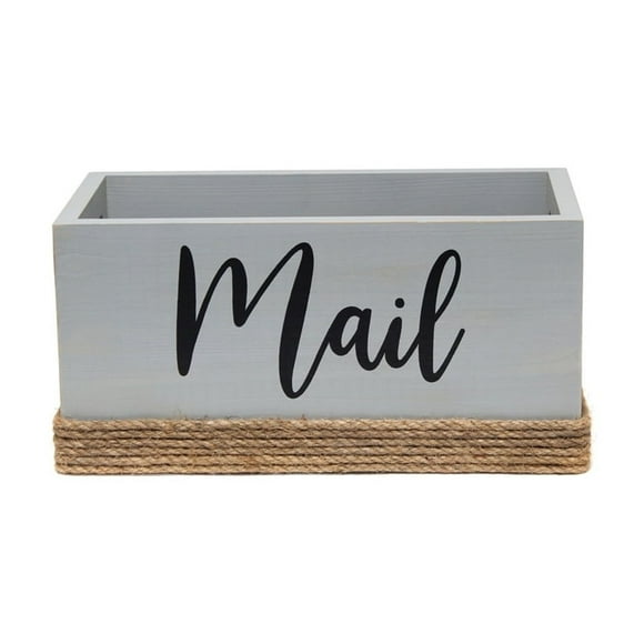 HomeStock Upmarket Homewood Rustic Wood Decorative Mail Holder, Bills and Letter Storage, Sorter with Wrapped Roped Bottom, Cutout Handles, and "Mail" Script in Black for Home decor, Countertop