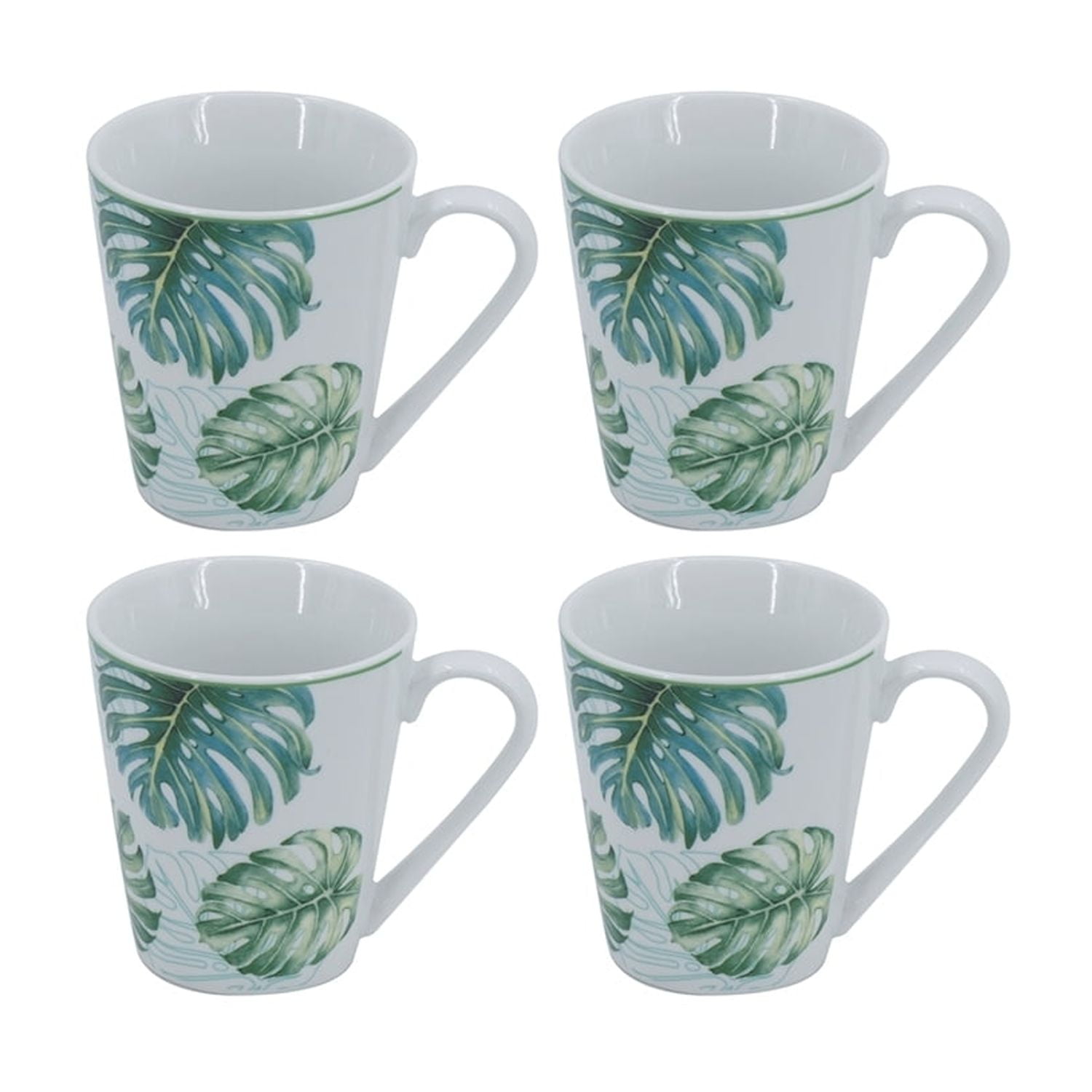 Botanical Ceramic White and Pink 10 oz. Mugs Set of 4