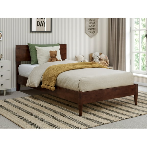 HomeStock UpmarketTwin Solid Wood Modern Low Profile Platform Bed in Walnut