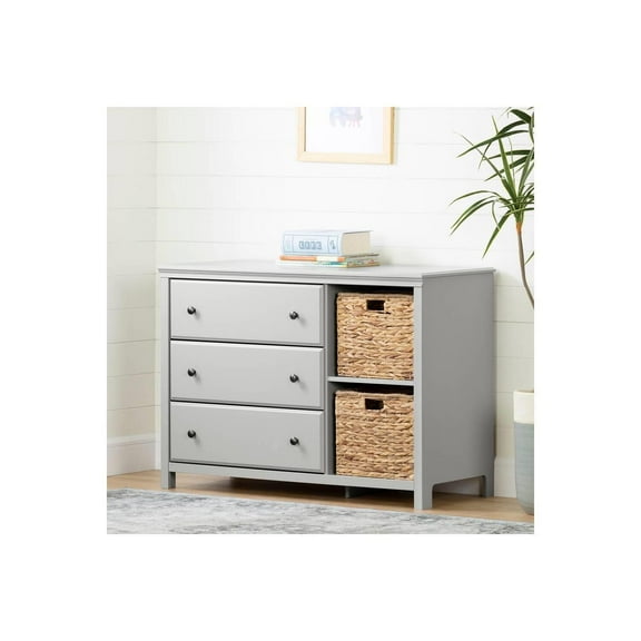HomeStock Urban Oasis 3-Drawer Dresser With Storage Baskets, Soft Grey, Freestanding, Storage Dresser with File Drawer - 19.5"D x 45.75"W x 32.5"H