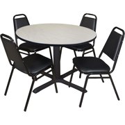 HomeStock Urban Oasis 48" Round Breakroom Table- Maple & 4 Restaurant Stack Chairs- Black, Ideal for Cafeterias, Dining, and Office Spaces