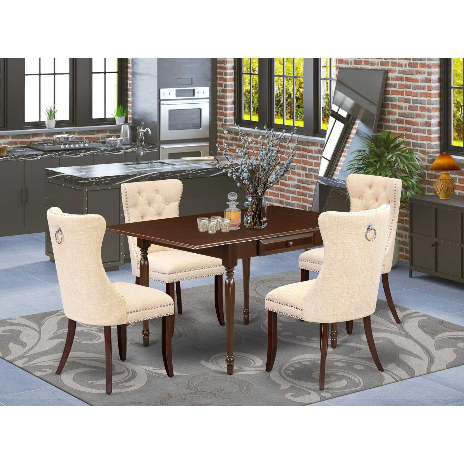 Modern 5 Piece Dining Set - Rectangle Table with Dropleaf & 4 Kitchen ...