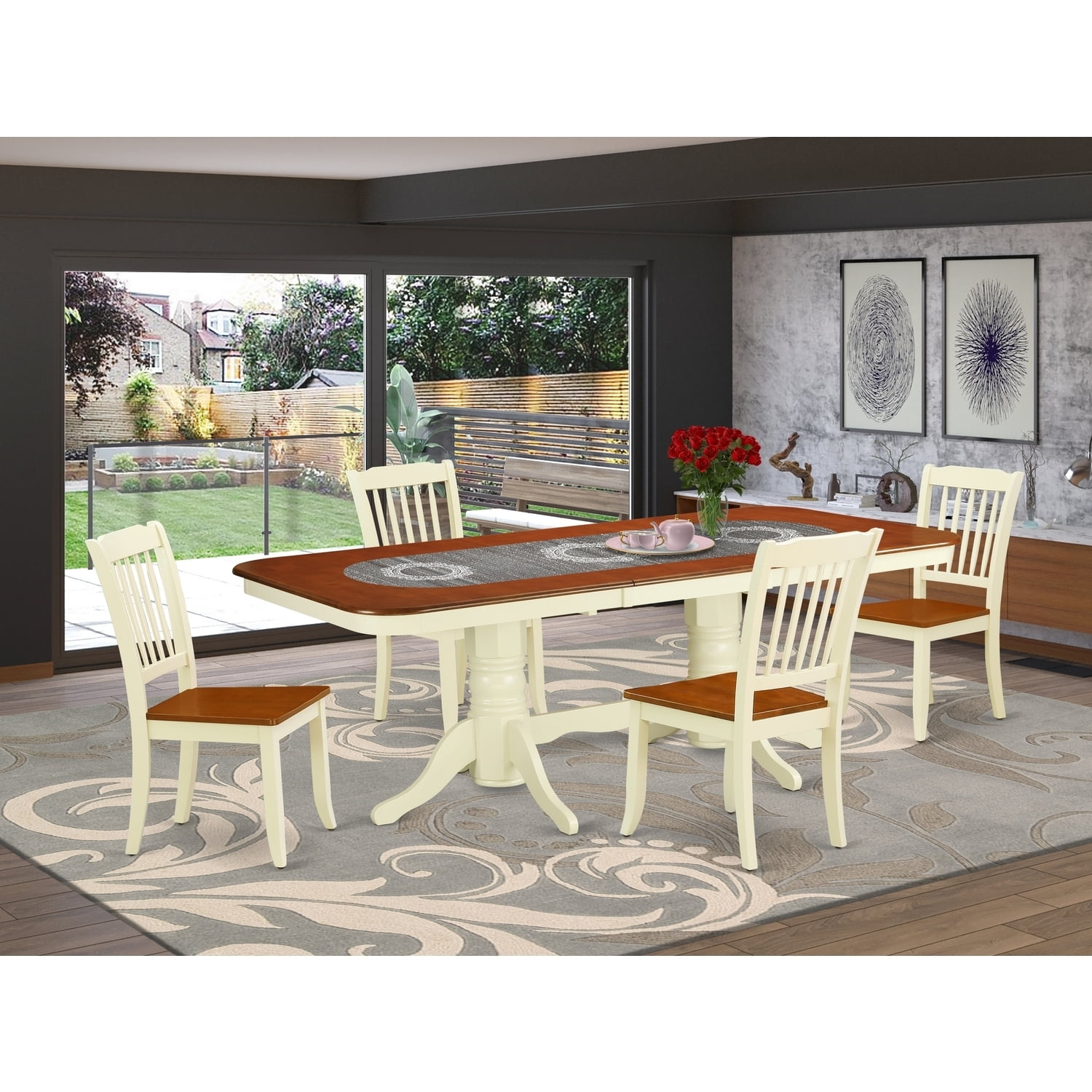 Rectangular Dining Table Set - 5 Piece Table & Chair Set - 60x78 Inch ...