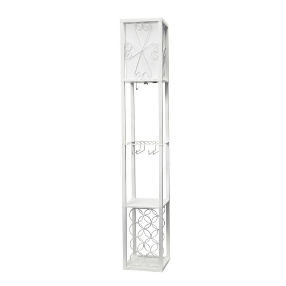Floor Lamp with Shelf & Wine Rack -Linen Shade - Living Room Lighting
