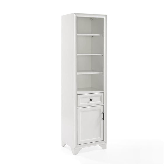 Linen Cabinet Tall & Narrow - Wood Storage Organizer with Shelves & Drawer - Vintage White Home Decor