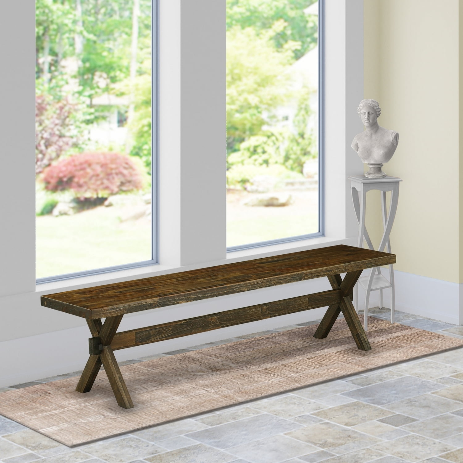 HomeStock Art Deco Dreams X-Style Dining Bench, Sturdy Wood Build ...