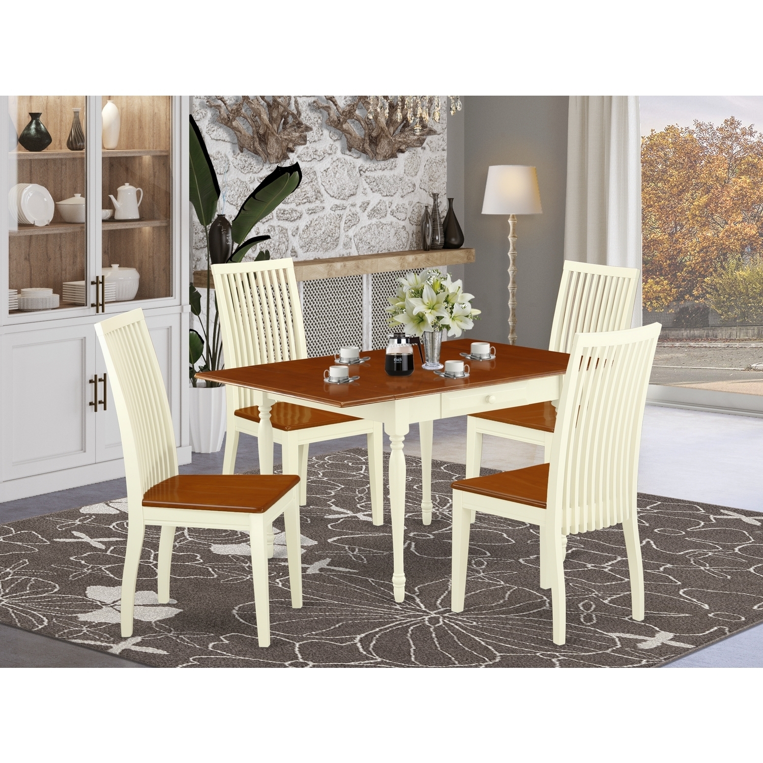 Dining Table Set 5 Piece Wood - Drop Leaf Table & 4 Chairs - Kitchen ...