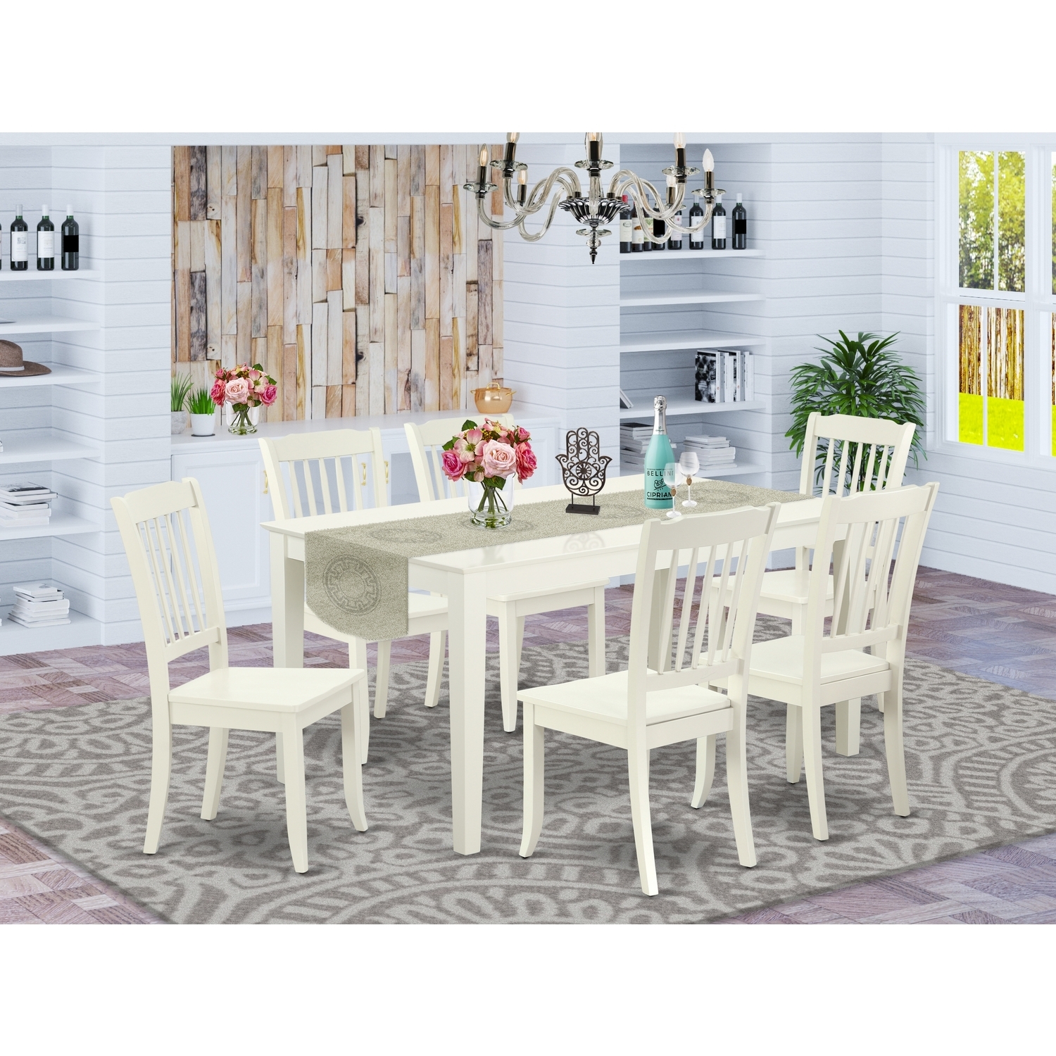 Rectangular Dining Set 7Pc Table & Chair Set - 60 Inch Modern Kitchen ...
