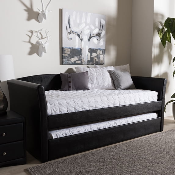 Modern Daybed with Trundle - White Faux Leather Sofa Bed, 3-in-1 Design, Space Saving Furniture