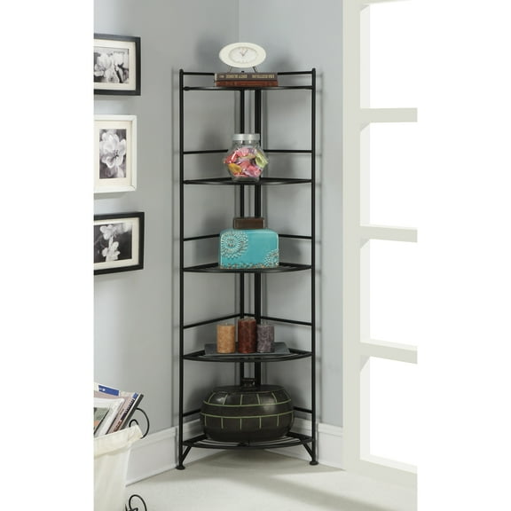 Metal Corner Shelf 5 Tier - 58" Tall Folding Storage Unit - Durable Home Organization for Living Room, Bedroom, Bathroom
