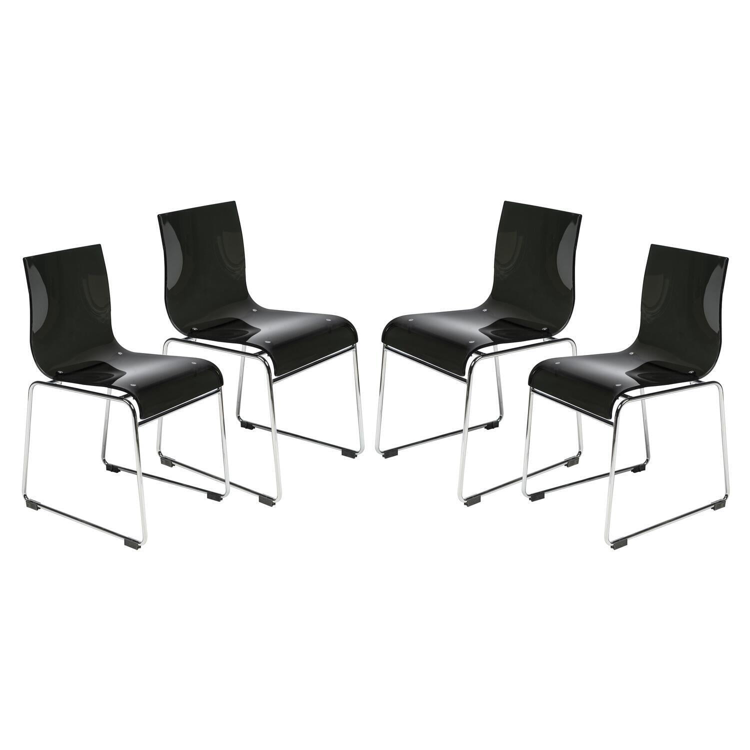 Set of 4 Transparent Black Acrylic and Chrome Dining Chairs