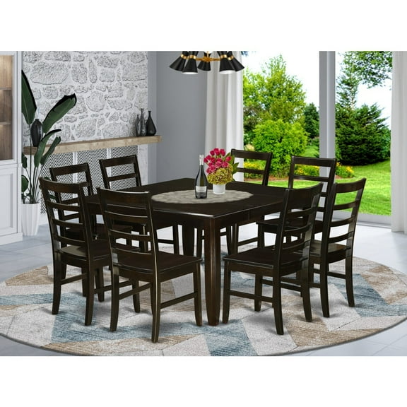 Dining Room Set 8 Chairs Table Square Modern Cappuccino Finish