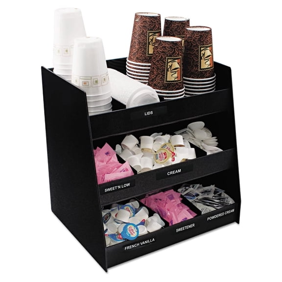 HomeStock Vertical Condiment Organizer, 3 Shelves, 9 Compartments, Black Finish, Tiered Shelf, Kitchen Room Type, 15.5 x 13 x 16 inches, Countertop Mounting Type