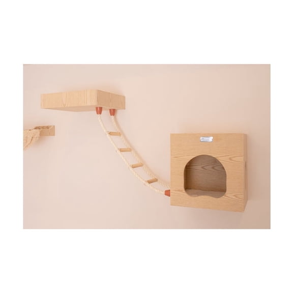 Cat Climbing Ladder - Solid Wood & Sisal Rope - Wall Mounted - Easy Install - 28" x 8"