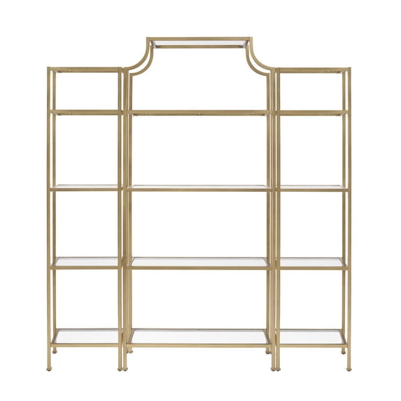Elegant 3-Tier Etagere Set - Glass & Metal Display Shelves - Antique Gold Finish - Home Decor Storage