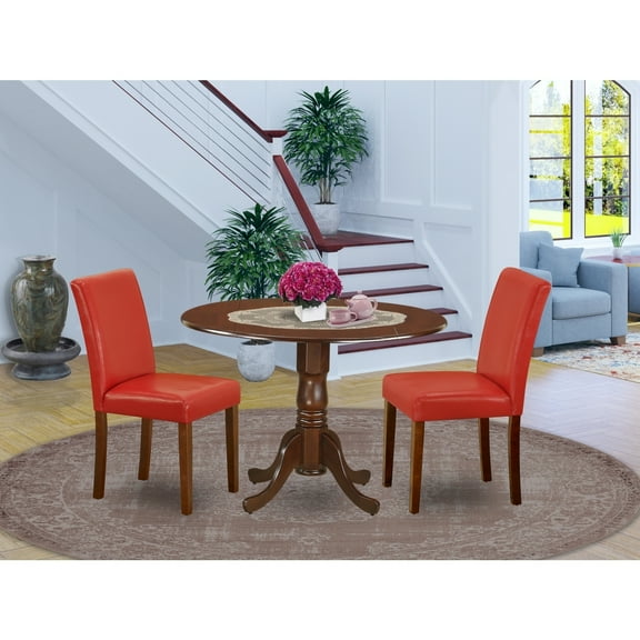 Round Dining Table Set 3pc 42" Table w/ Drop Leaves & 2 Parsons Chairs - Firebrick Red