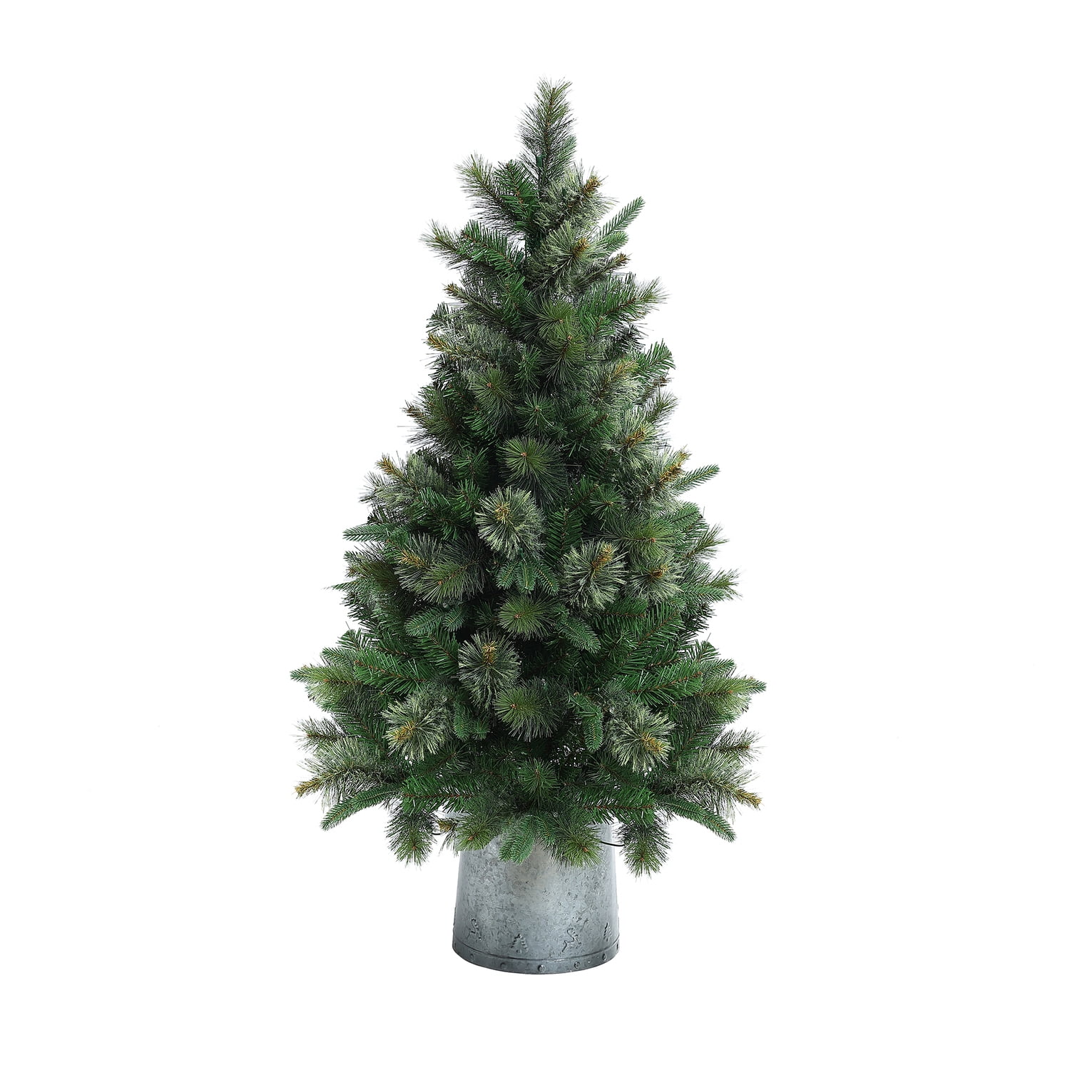 4' Green Pre-Lit Pine Christmas Tree with Metal Pot
