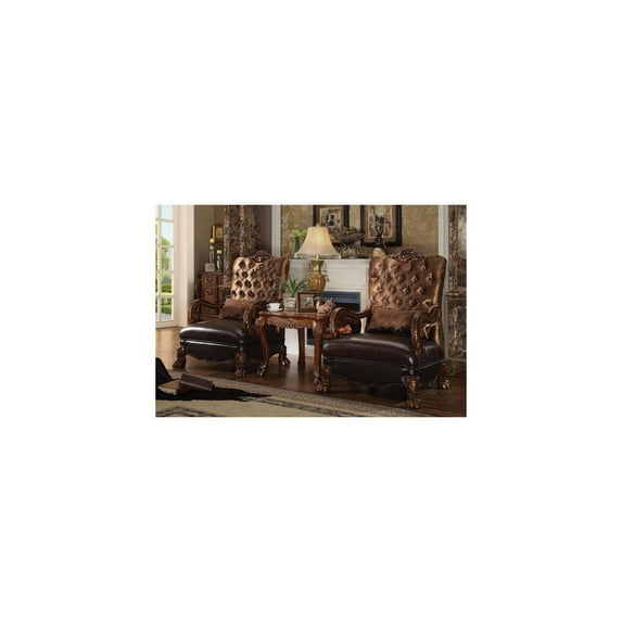 HomeStock Victorian Elegance Chair w/1 Pillow, Golden Brown Velvet & Cherry Oak
