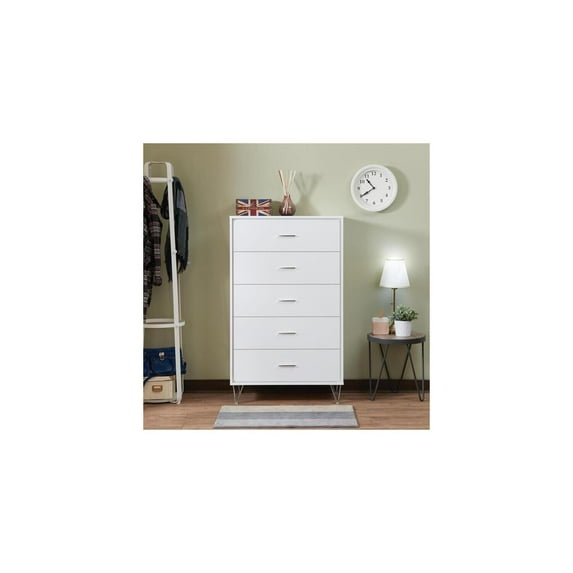 Victorian Chest of Drawers - 5 Drawer Dresser, White Finish, Storage Organizer - 15.5" x 32" x 51.5"
