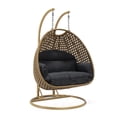 thumbnail image 1 of HomeStock Zen Zone Light Brown Wicker Hanging 2 person Egg Swing Chair, 1 of 5