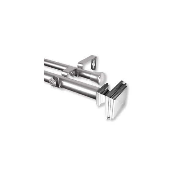 Victorian Double Curtain Rod 1" Satin Nickel Adjustable 120-170" Drapery Rod Set