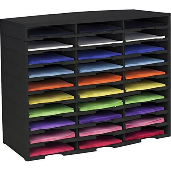 HomeStock Victorian Vibes 30-Compartment Organizer - 31.4" x 14.1" x 25.5" - Black Durable Plastic for Office or Home Clutter Management