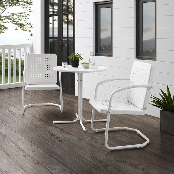 HomeStock Victorian Vibes 3Pc Outdoor Metal Bistro Set with White Satin Bistro Table & 2 White Gloss Armchairs - 32 x 104 x 35 inches, Durable Construction, Elegant Outdoor Bistro/Dining Set