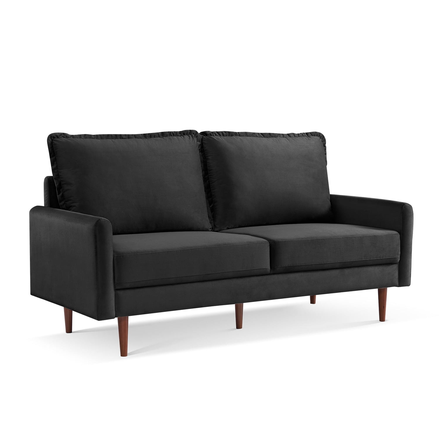 69 Inch Black Velvet Lawson Sofa with Wood Legs