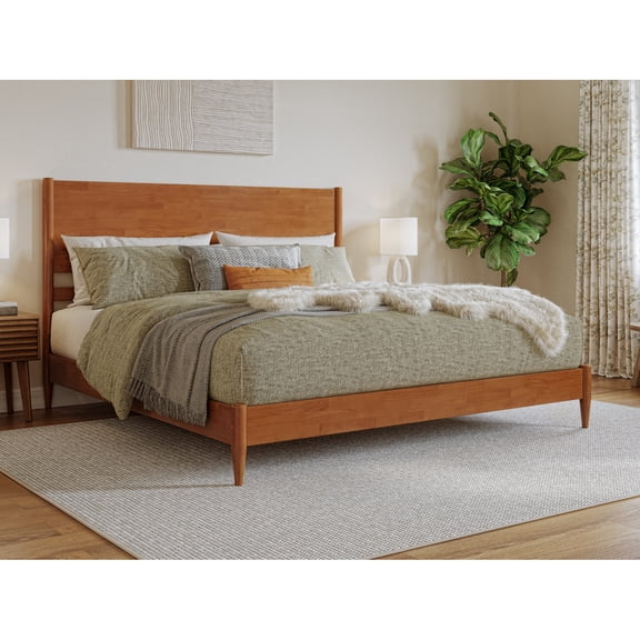 King Size Platform Bed - Solid Wood Low Profile Bed Frame - Victorian Style Bedroom Furniture