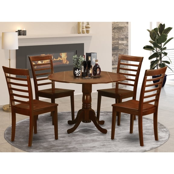Victorian Kitchen Table Set with Chairs - Round Drop Leaf Dinette Set - Asian Hardwood Dining Room Furniture