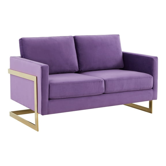Velvet Loveseat Gold Frame - Modern Mid-Century Sofa, Small Space Seating