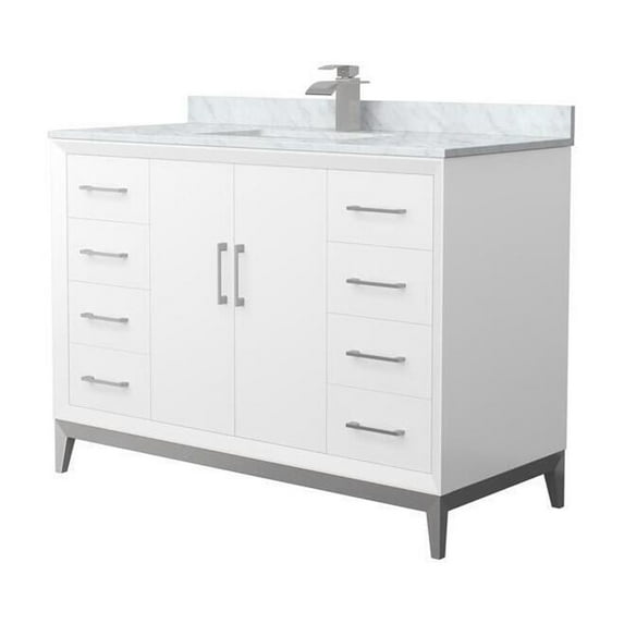 48" White Bathroom Vanity with Carrara Marble & Sink - Modern Single Vanity