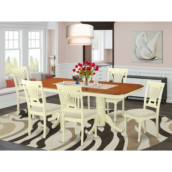 Vintage Dining Table Set 9 Piece - Victorian Style Table & Chairs, Double Pedestal, Saddle Brown Finish